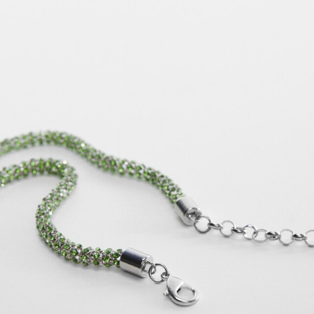 MANGO - Green Rhinestone skinny belt